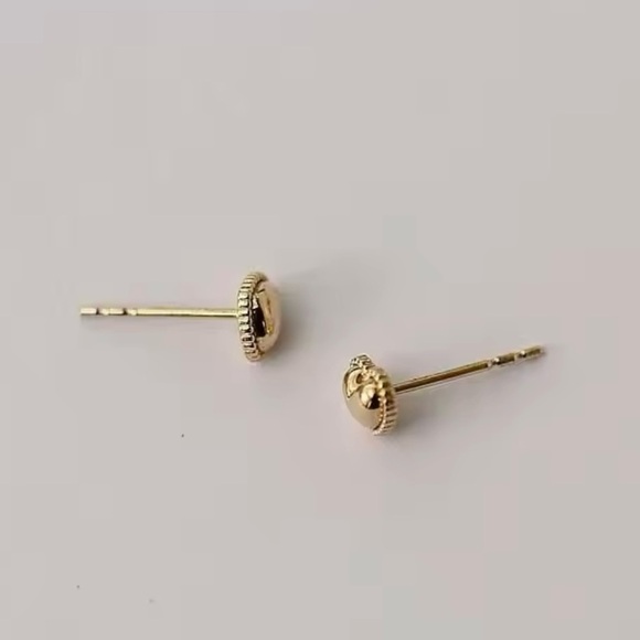 Gold Heart Stud Earrings 925 Sterling Silver Plated Gold - Picture 3 of 5